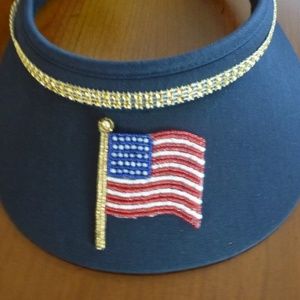 Patriotic Navy Blue Sun Visor with Flag
